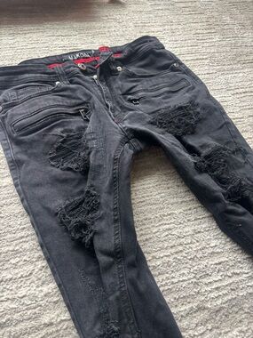 MAKOBI Distressed Black Ripped Skinny Jeans